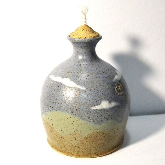 Vintage GK Pottery Bar Harbor Maine Oil Lamp Clouds In Sky Design - Picture 1 of 5